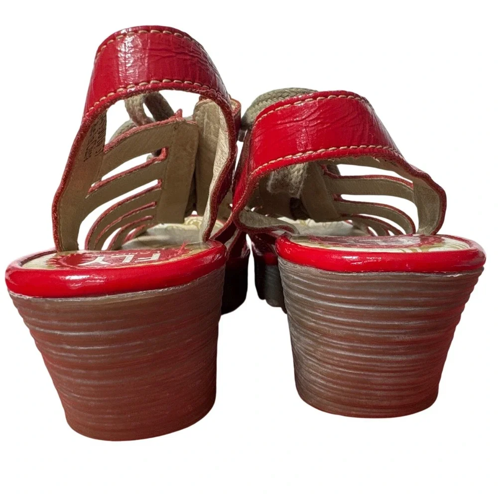 Fly London Wedge Sandals Women 37 Red Good Lace Up Gladiator Platform P500459016